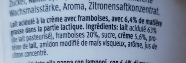 Délice Original avec framboises Entières ingredients label