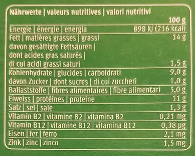 Escalope with spinach nutrition facts table