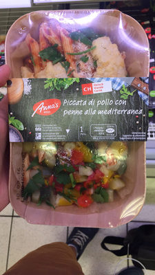 Chicken piccata with Mediterranean penne