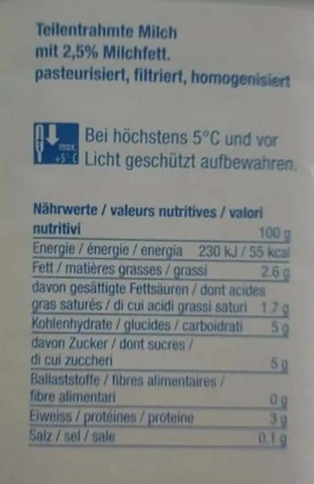 M-Drink Milch nutrition facts table