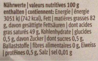 Beurre à la crème de prairie nutrition facts table