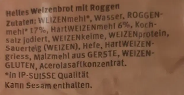 Steinofen Knusperbrot ingredients label