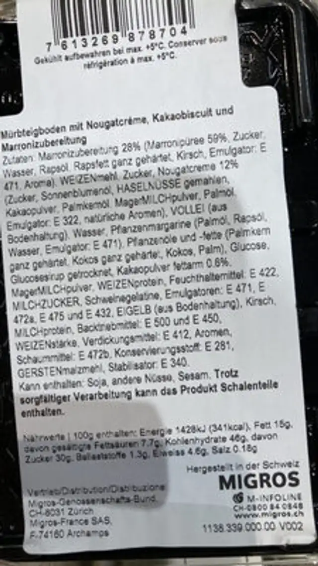 Vermicelles ingredients label