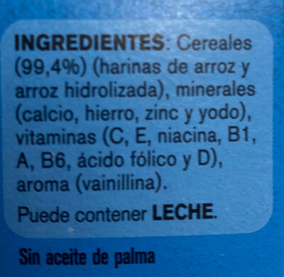 Crema de arroz ingredients label