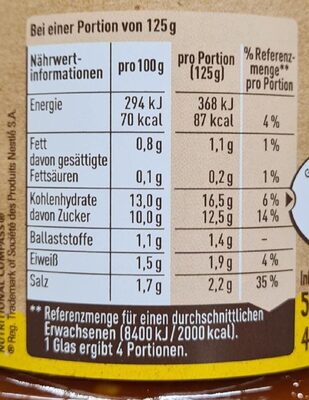 Maggi Chili Basis nutrition facts table