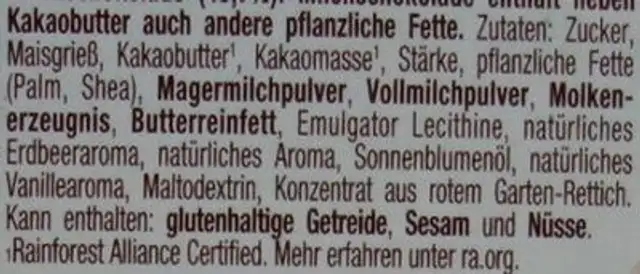 Choclait Chips erdbeer geschmack ingredients label