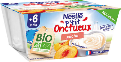 NESTLE P'TIT ONCTUEUX BIO Pêche 4x90g front packaging