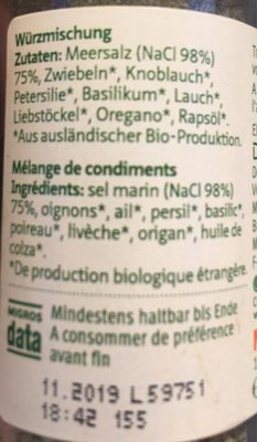 Migros Bio Kräutersalz ingredients label