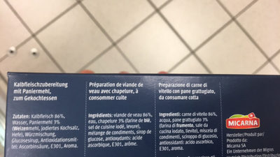 Mini burger veau ingredients label
