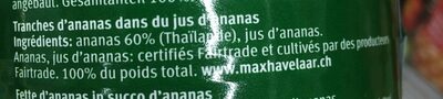 Tranches d'ananas dans du jus d'ananas ingredients label