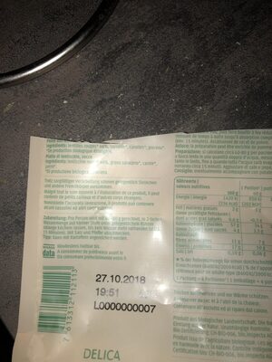 Potée aux Lentilles BIO ingredients label