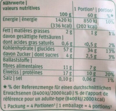 Potée aux Lentilles BIO nutrition facts table