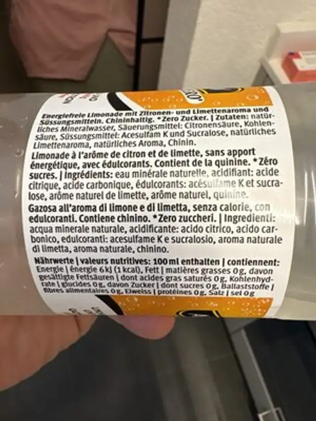 Apéritiv Tonic water zero ingredients label