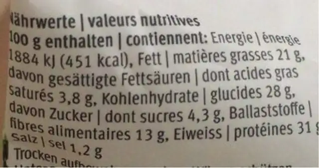 Edamame mix nutrition facts table