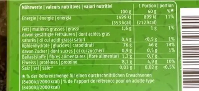 Risotto Rustico Bio nutrition facts table