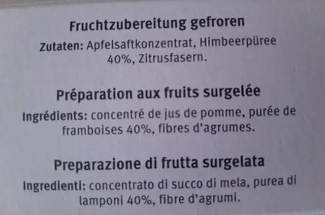Fruit ice ingredients label