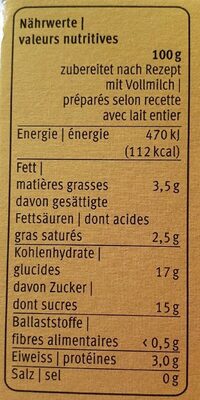 Pudding creme arome vanille nutrition facts table