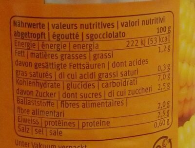 Maiskörner nutrition facts table