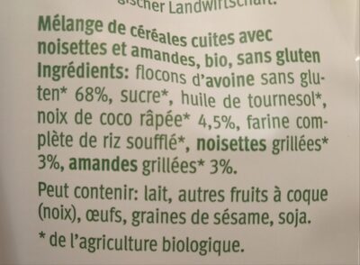 Muesli croquant aux noix ingredients label