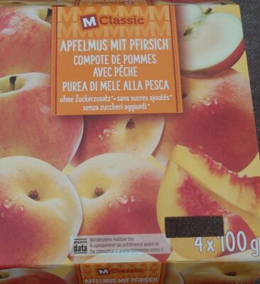 Compote de pommes avec pêche front packaging