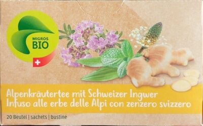 Infuso alle erbe delle Alpi con zenzero front packaging