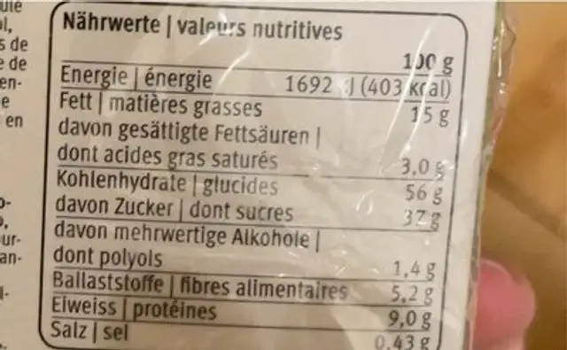Nürnberger Oblaten-Lebkuchen nutrition facts table