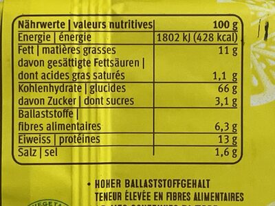 Lemon & Peper nutrition facts table