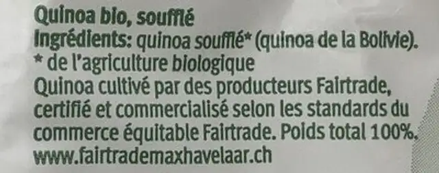 Pop Quinoa ingredients label