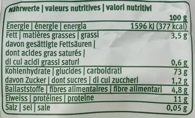 Pop Quinoa nutrition facts table
