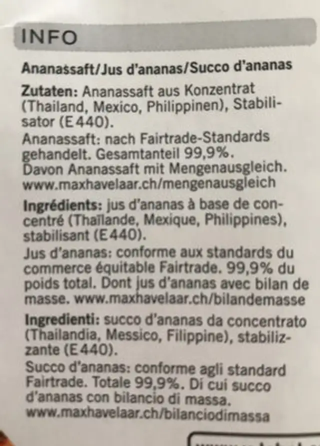 Sweet Ananas ingredients label