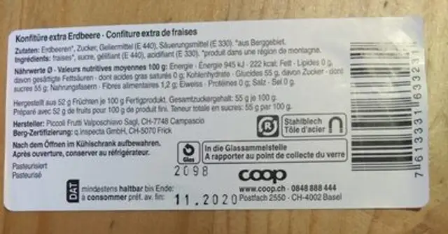 Confiture fraises de montagne nutrition facts table