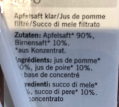Apfelsaft ingredients label