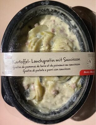 Gratin de pommes de terre et poireaux au saucisson