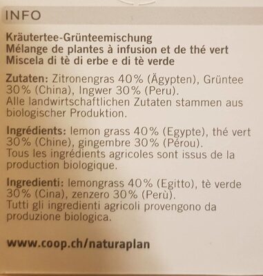 Thé vert Zitronengras ingredients label