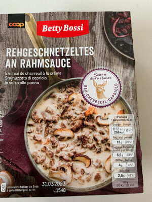 Rehgeschnetzeltes an Rahmsauce front packaging