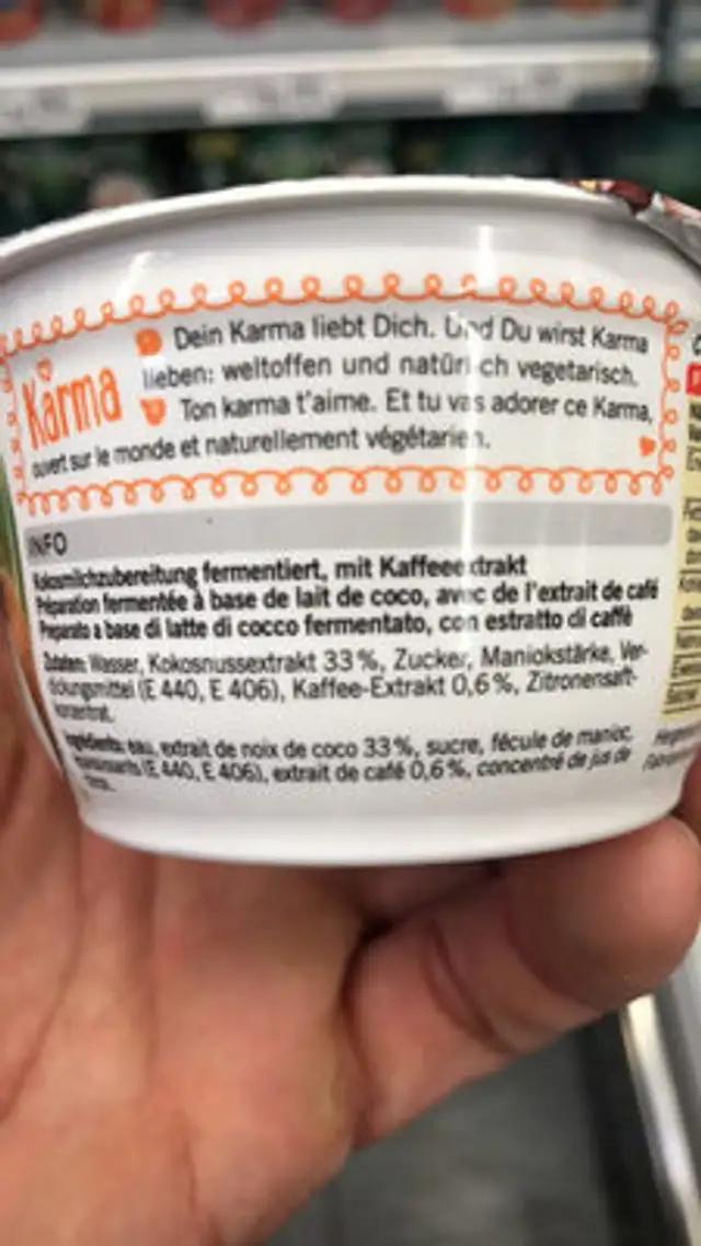 Jocos : Karma : Vegan : Mocca ingredients label