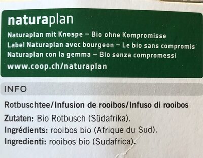 Rooibos ingredients label