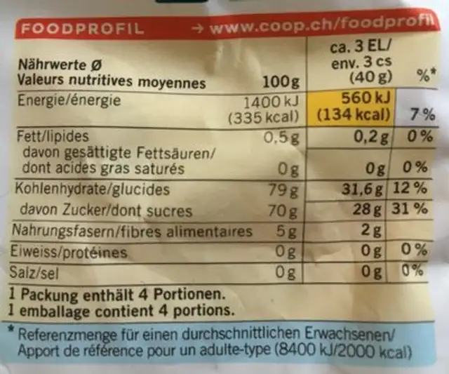 Coop Naturaplan Cranberries Bio nutrition facts table
