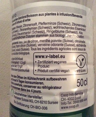Herbes des Alpes suisses Non sucré ingredients label