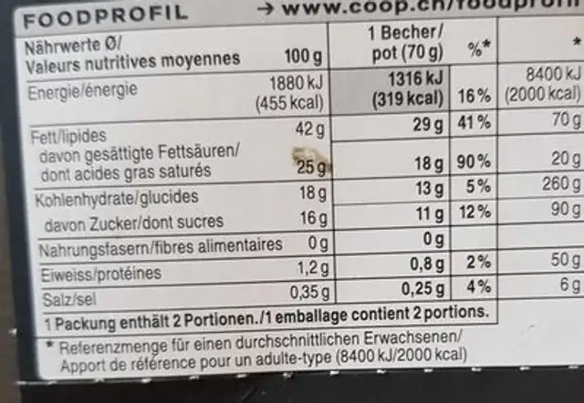 Crème double de la gruyère au caramel salé nutrition facts table