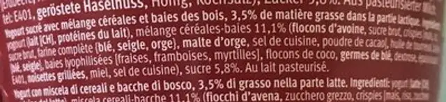 Farmer joghurt baies des bois ingredients label