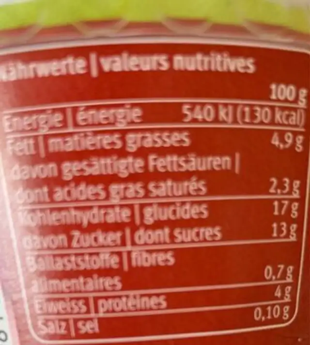 Farmer joghurt baies des bois nutrition facts table