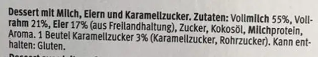 Crème brûlée ingredients label