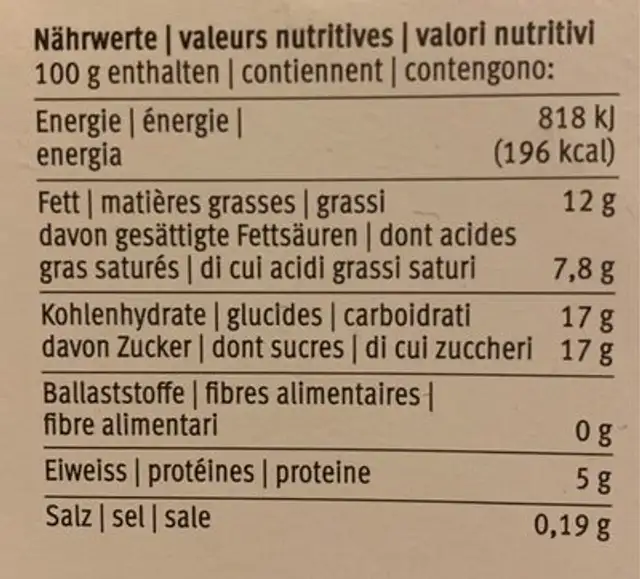 Crème brûlée nutrition facts table