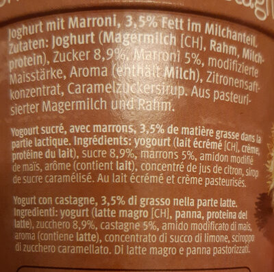 Yogourt Marrons ingredients label