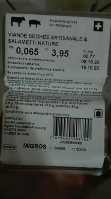 Viande séchée artisanale & salametti nature