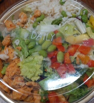 Salade mêlée avec préparation de viande de poulet et riz cuit