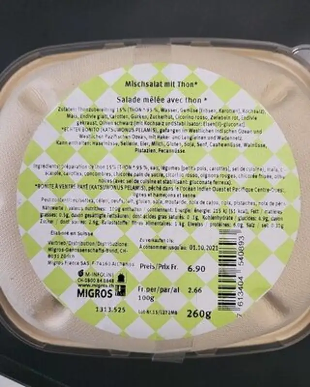 Tonno nutrition facts table