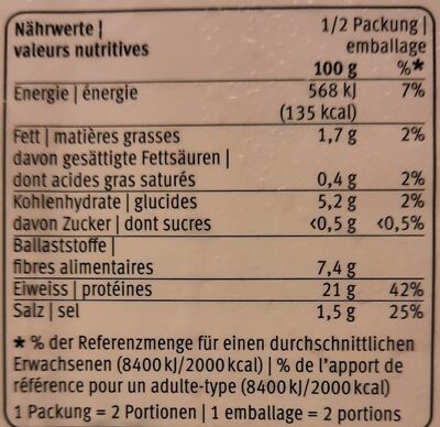 Hachis Plant-Based nutrition facts table