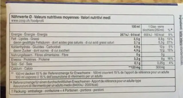 Lait entier nutrition facts table